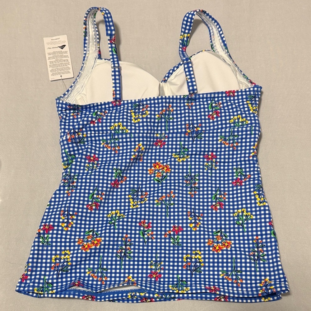 Lands' End Blue Floral V-Neck Wrap Underwire Tankini Swimsuit Top - Picture 4 of 7